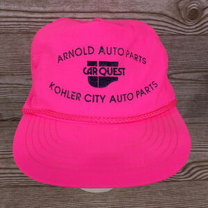 VINTAGE CARQUEST ARNOLD KOHLER CITY MISSOURI MO NEON‎ PINK TRUCKER SNAPBACK HAT